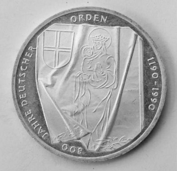 10 DM Gedenkmünze "800 Jahre Deutscher Orden" aus 625er Silber 1991