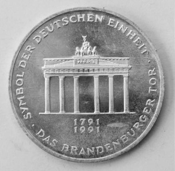 10 DM Gedenkmünze "200 Jahre Brandenburger Tor" aus 625er Silber 1991