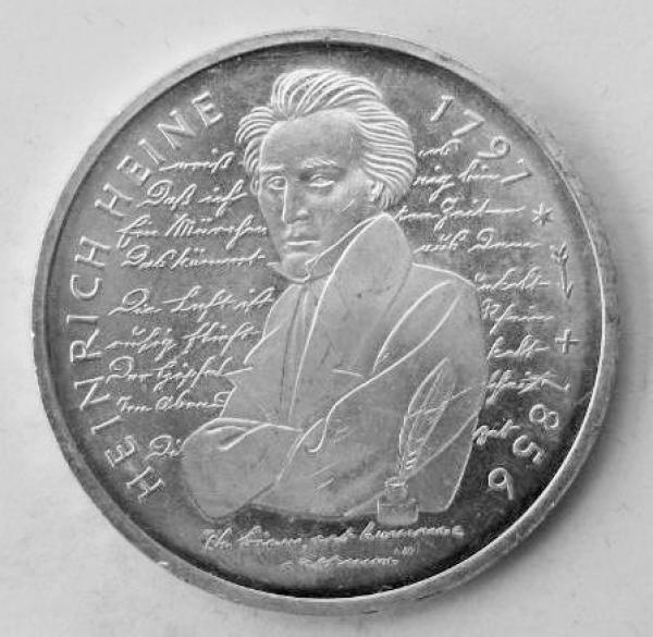 10 DM Gedenkmünze "200. Geburtstag von Heinrich Heine" aus 625er Silber 1997