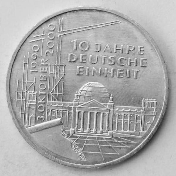 10 DM Gedenkmünze "10 Jahre Deutsche Einheit " aus 925er Sterlingsilber 2000