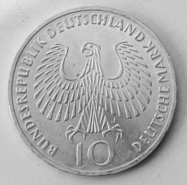 10 DM Gedenkmünze "5. Motiv der Olympiamünze" Prägestätte: J, aus 625er Silber