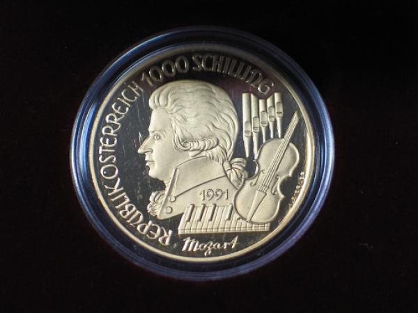 1000 Schilling "Mozart - Zauberflöte", 1991 Österreich 986er Gold in OVP mit Zertifikat