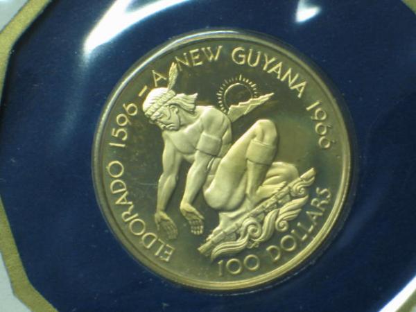 100 Dollar Goldmünze 1976, Guyana, Franklin Mint in OVP mit Zertifikat
