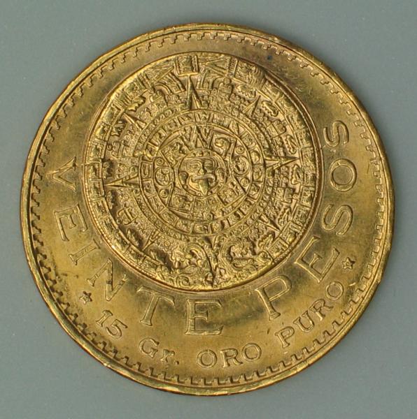 20 Pesos "Veinte Pesos" 1959, Mexiko, 900er Gold, Aztekenkalender