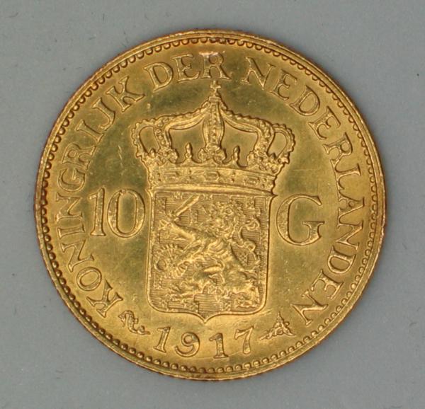10 Gulden "Wilhelmina" 1917 Niederlande 900er Gold