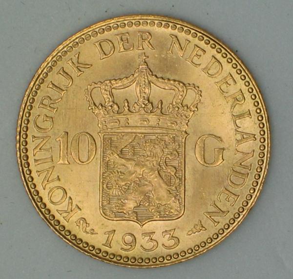 10 Gulden "Wilhelmina" 1933 Niederlande 900er Gold