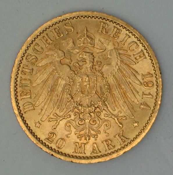 20 Mark "Wilhelm II Uniform", Reichsgold, Goldmark 1914, Deutsches Reich, 900er Gold, Berlin