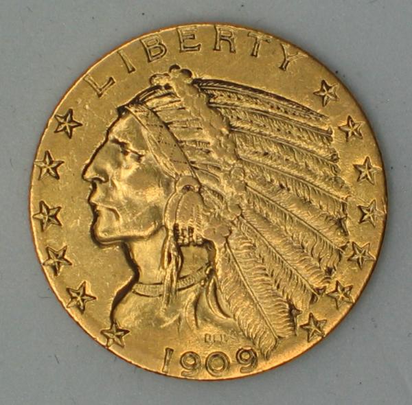 5$ US "Indian Head" 1909 USA 900er Gold