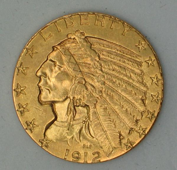 5$ US "Indian Head" 1912 USA 900er Gold