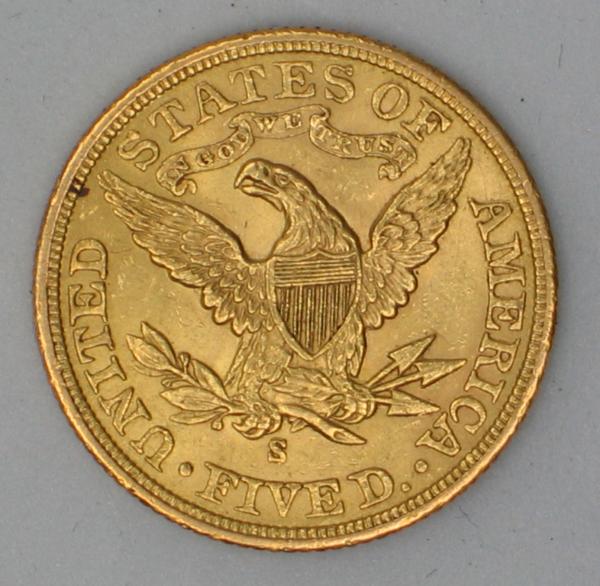 5$ US "Liberty Head" 1902 "Half Eagle" USA 900er Gold "S" San Francisco
