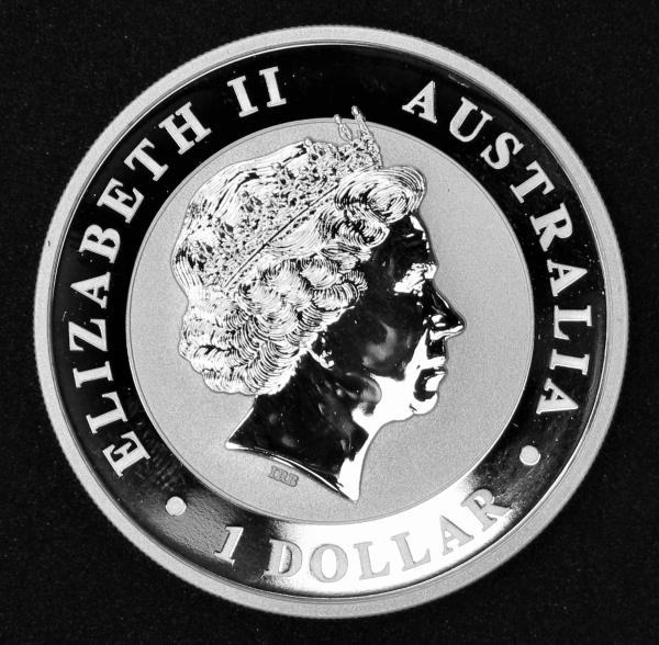 1 $ Kookaburra 2014 "Elisabeth II" Australien, 1 oz 999 Silber in Münzkapsel