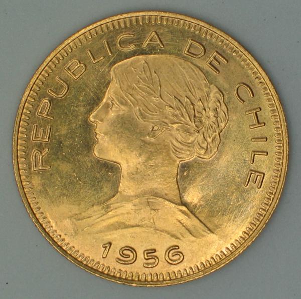 100 Pesos Chile, 1956, 900er Gold