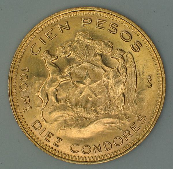 100 Pesos Chile, 1956, 900er Gold