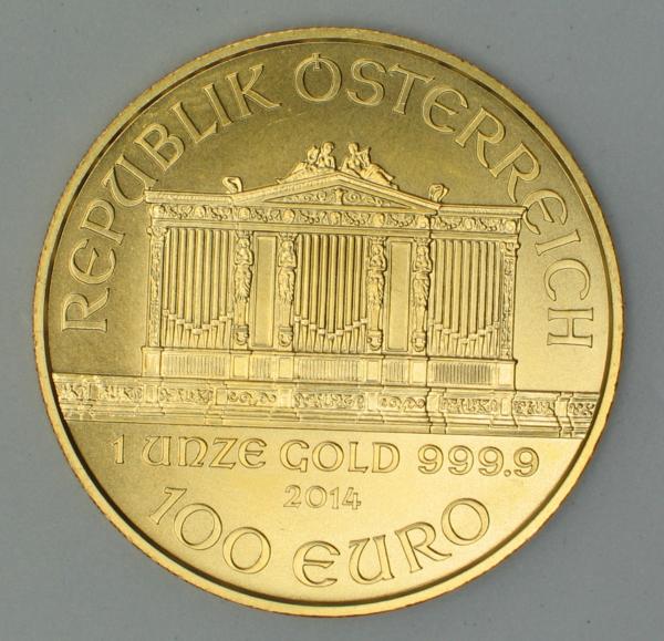 100 EURO "Wiener Philharmoniker", Österreich, 2014 (1 oz, 31,1g) 999,9 Gold