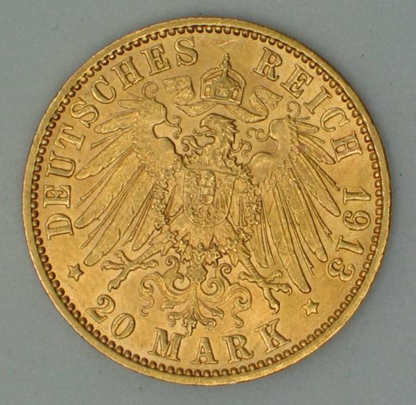 20 Mark "Freie und Hansestadt Hamburg", Reichsgold, Goldmark 1913, Deutsches Reich, 900er Gold
