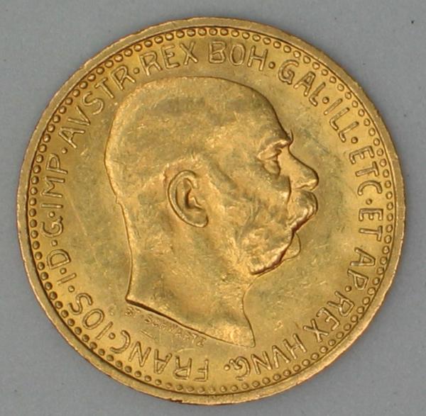 10 Corona / Kronen 1911 Österreich "Kaiser Franz-Josef I", 900er Gold, "Haus Habsburg"