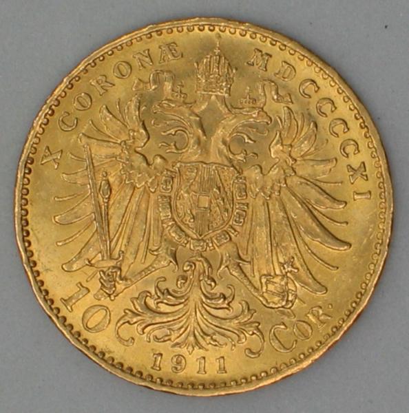 10 Corona / Kronen 1911 Österreich "Kaiser Franz-Josef I", 900er Gold, "Haus Habsburg"