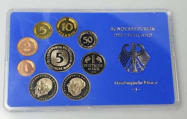 Kursmünzsatz DM 1978 J -Hamburgische Münze- 1 Pfg bis 5,- DM in polierter Platte PP