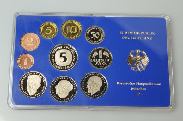Kursmünzsatz DM 1981 D -München- 1 Pfg bis 5,- DM in polierter Platte PP