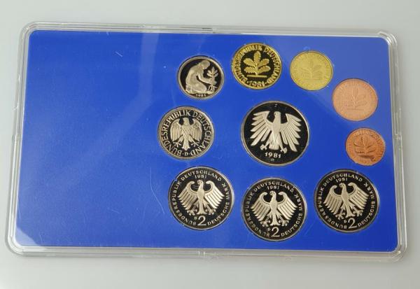 Kursmünzsatz DM 1981 D -München- 1 Pfg bis 5,- DM in polierter Platte PP