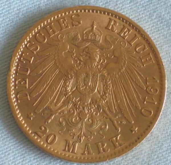 20 Mark "Wilhelm II", Reichsgold, Goldmark 1910, Deutsches Reich, 900er Gold, Berlin