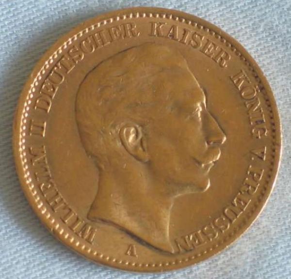 20 Mark "Wilhelm II", Reichsgold, Goldmark 1910, Deutsches Reich, 900er Gold, Berlin