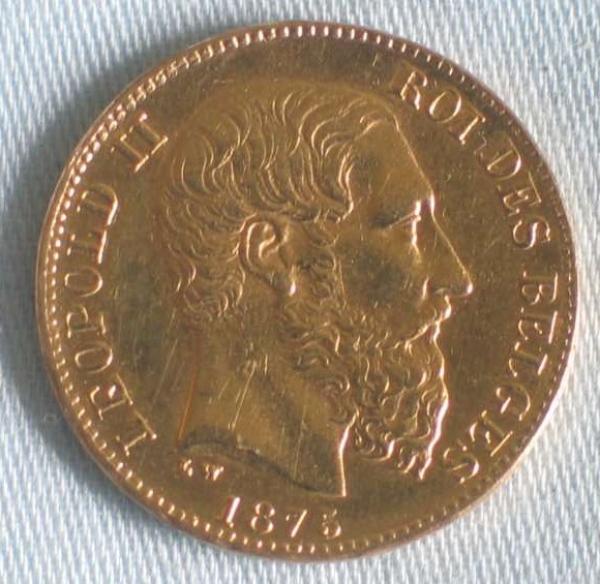 20 Francs "Leopold II" 1875 Belgien
