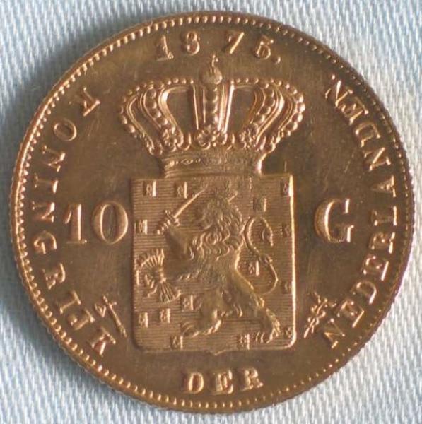 10 Gulden "Willem de Derde" 1875 Niederlande 900er Gold