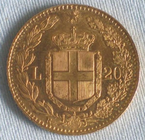20 Lire "Umberto I" 1882 Italien 900er Gold