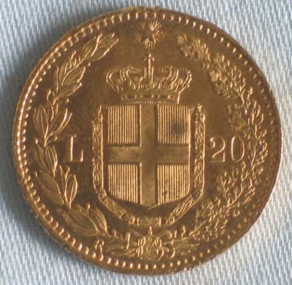 20 Lire "Umberto I" 1882 Italien 900er Gold