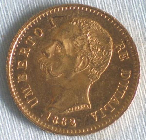 20 Lire "Umberto I" 1882 Italien 900er Gold