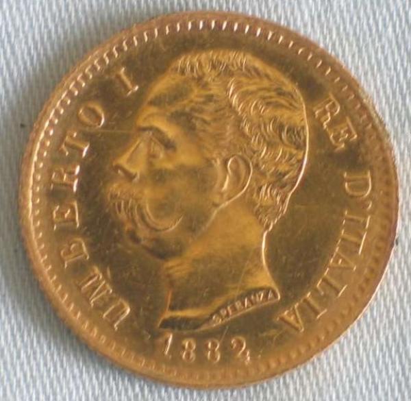 20 Lire "Umberto I" 1882 Italien 900er Gold