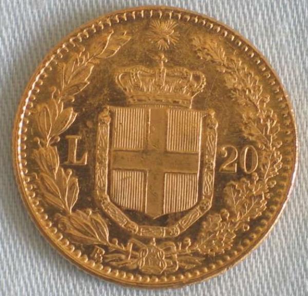 20 Lire "Umberto I" 1882 Italien 900er Gold