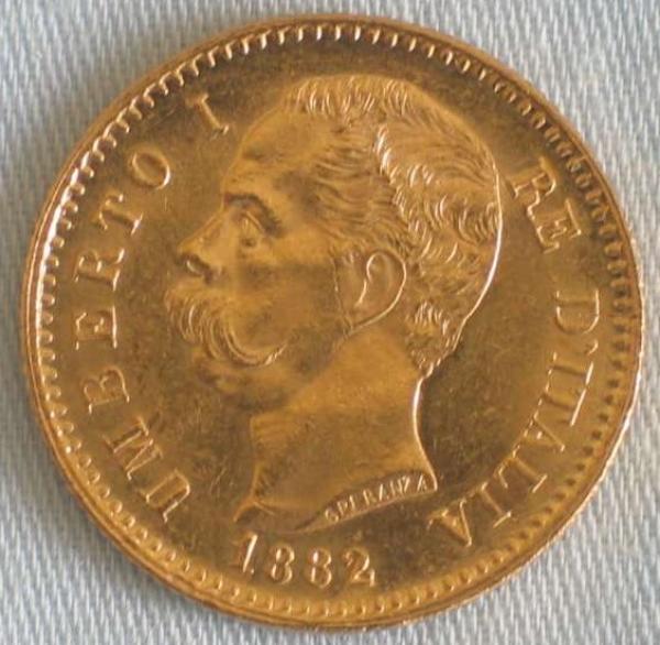 20 Lire "Umberto I" 1882 Italien 900er Gold