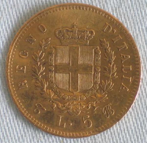 5 Lire "Vittorio Emanuele II" 1863 Italien 900er Gold