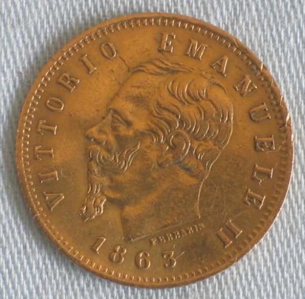 5 Lire "Vittorio Emanuele II" 1863 Italien 900er Gold