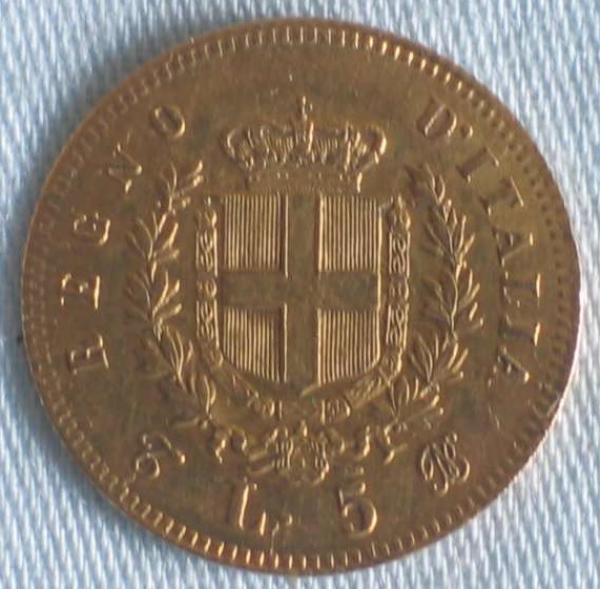 5 Lire "Vittorio Emanuele II" 1863 Italien 900er Gold
