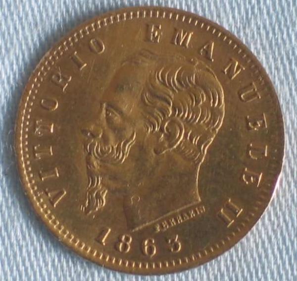 5 Lire "Vittorio Emanuele II" 1863 Italien 900er Gold