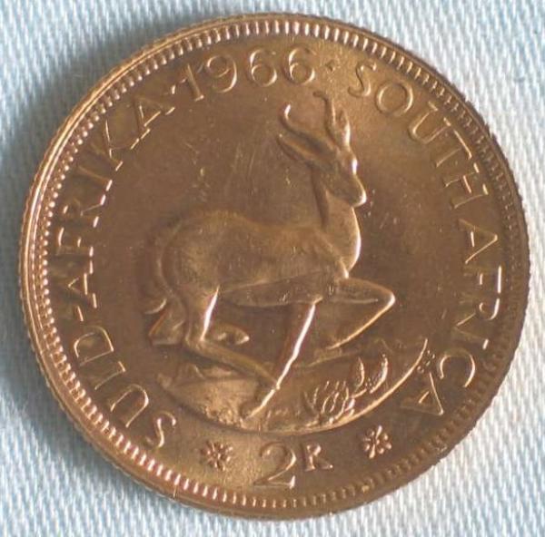 2 Rand 1966, Südafrika, 916,7 Gold