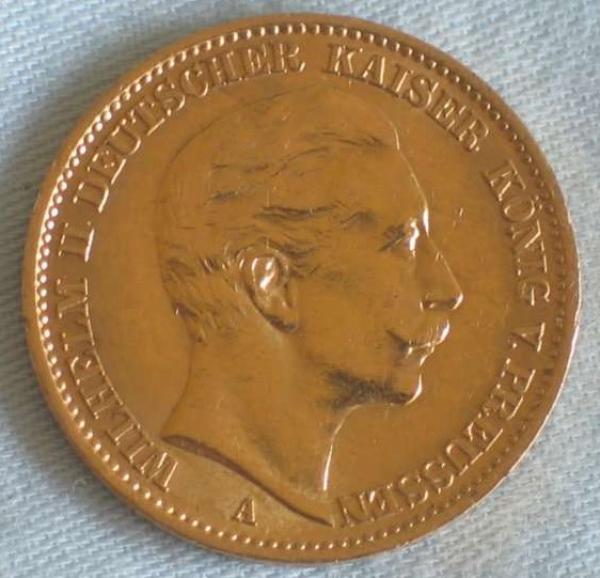 20 Mark "Wilhelm II", Reichsgold, Goldmark 1910, Deutsches Reich, 900er Gold, Berlin