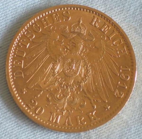 20 Mark "Wilhelm II", Reichsgold, Goldmark 1912, Deutsches Reich, 900er Gold, Berlin