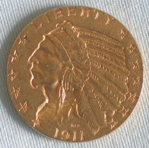 5$ US "Indian Head" 1911 USA 900er Gold