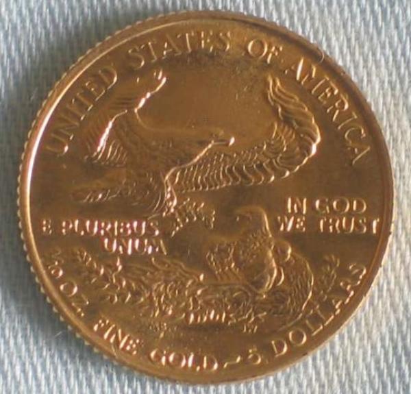 5$ US "American Eagle - Liberty Walking" 1986 USA 1/10 oz 916,7er Gold, Römische Jahreszahlen