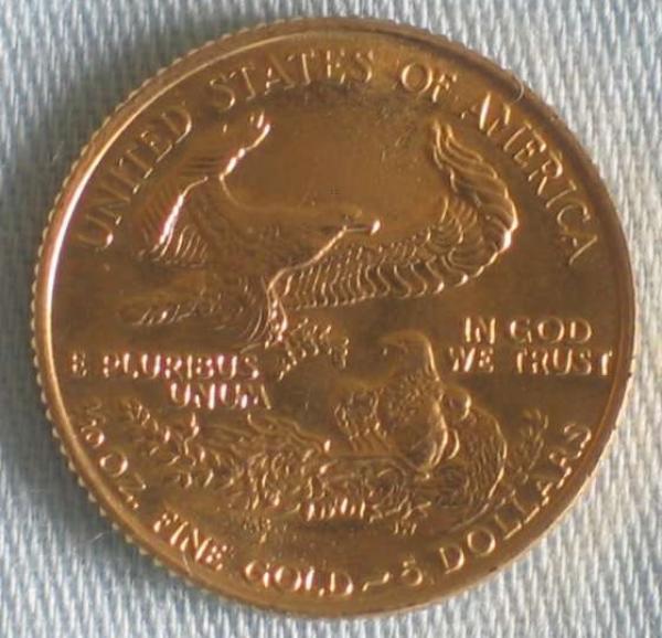 5$ US "American Eagle - Liberty Walking" 1986 USA 1/10 oz 916,7er Gold, Römische Jahreszahlen