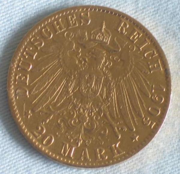 20 Mark "Wilhelm II", Reichsgold, Goldmark 1905, Deutsches Reich, 900er Gold, Berlin