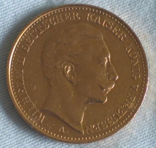 20 Mark "Wilhelm II", Reichsgold, Goldmark 1905, Deutsches Reich, 900er Gold, Berlin