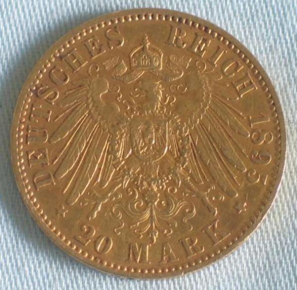20 Mark "Wilhelm II", Reichsgold, Goldmark 1895, Deutsches Reich, 900er Gold, Berlin