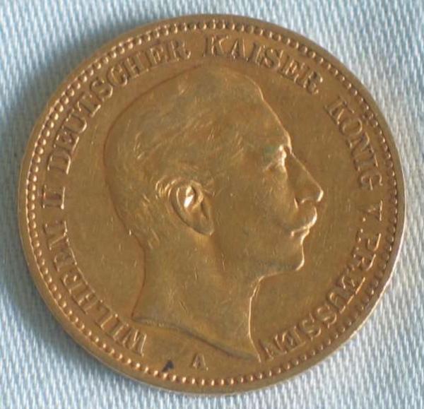 20 Mark "Wilhelm II", Reichsgold, Goldmark 1895, Deutsches Reich, 900er Gold, Berlin