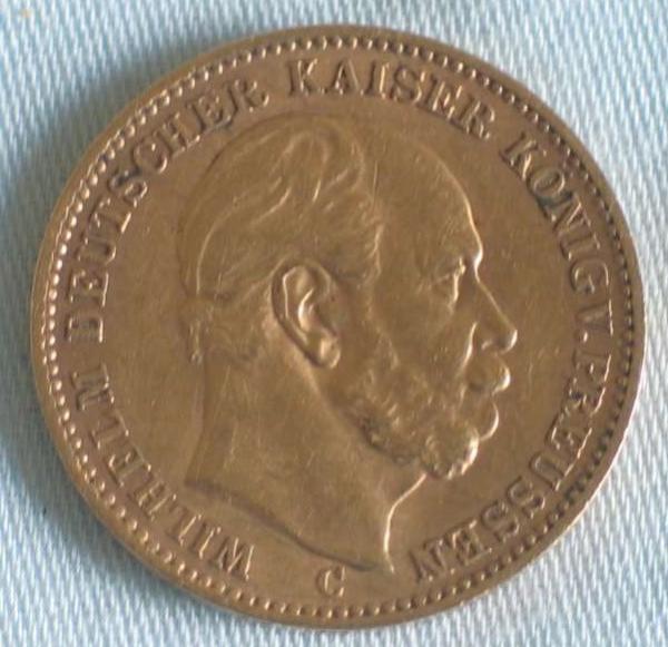 20 Mark "Wilhelm von Preussen", Reichsgold, Goldmark 1873, Deutsches Reich, 900er Gold, Berlin