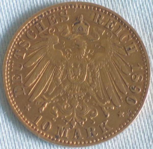 10 Mark "Freie und Hansestadt Hamburg", Reichsgold, Goldmark 1890, Deutsches Reich, 900er Gold